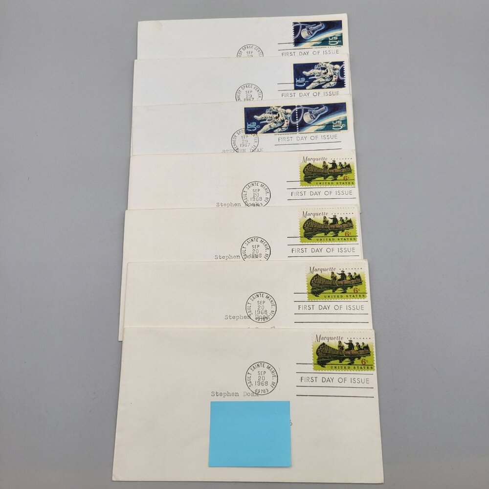First Day Issue Stamps 1967 1968 US Space Achievements and Marquette Explorer